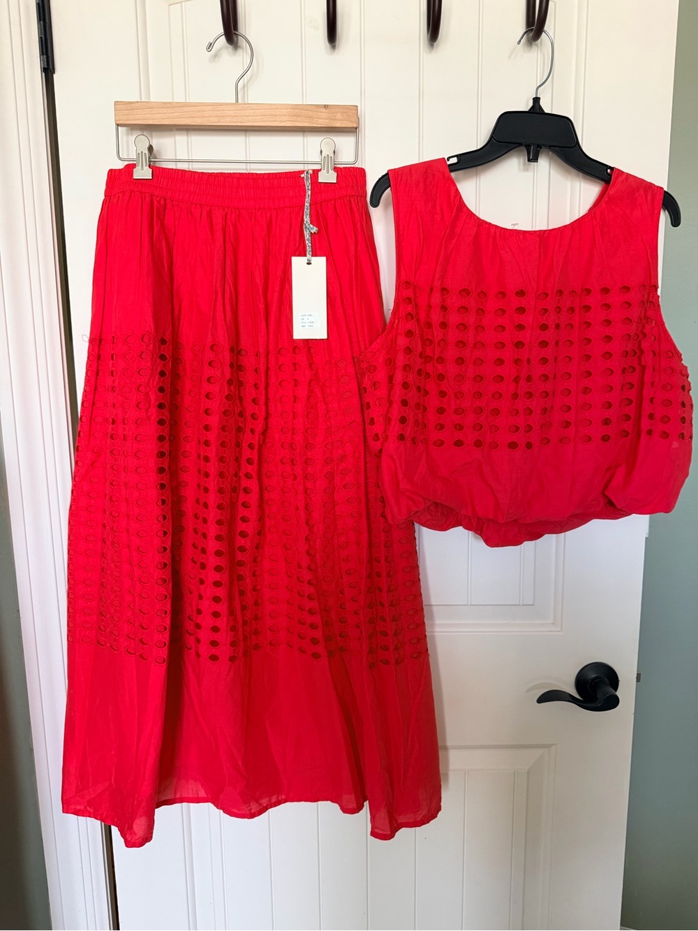 Sleeveless Eyelet Maxi Dress Set in Red